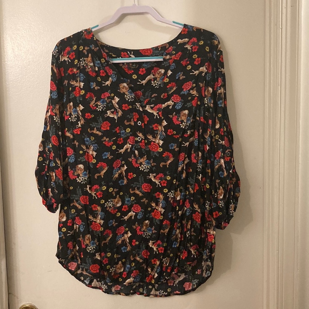 Torrid deer and foxes print top